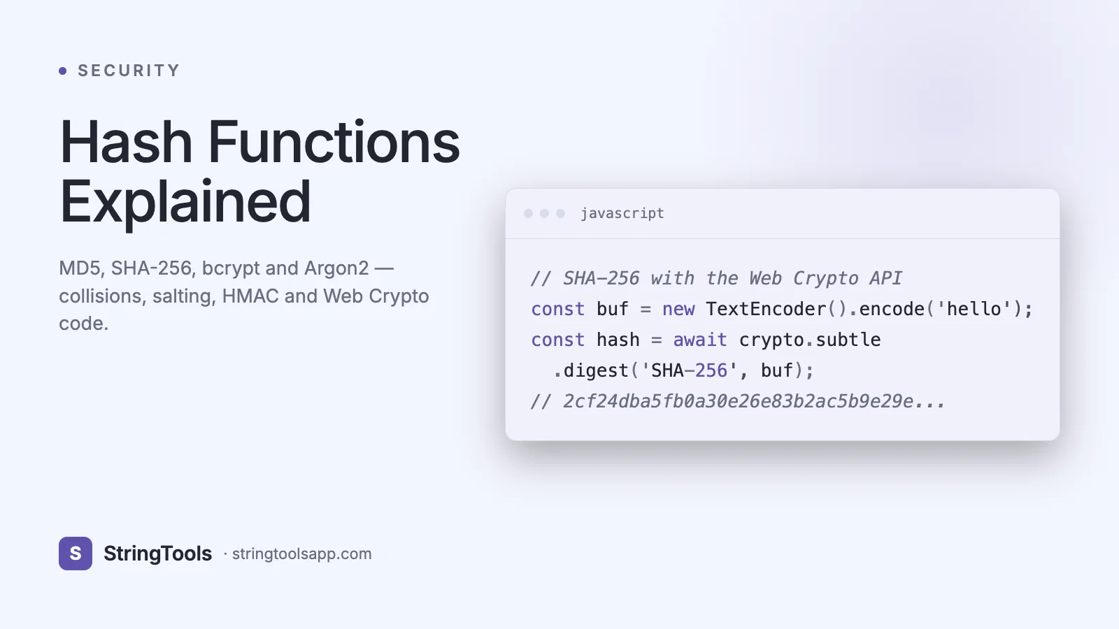 Hash Functions Explained: MD5, SHA-256, bcrypt, Argon2 (2026) — cover
