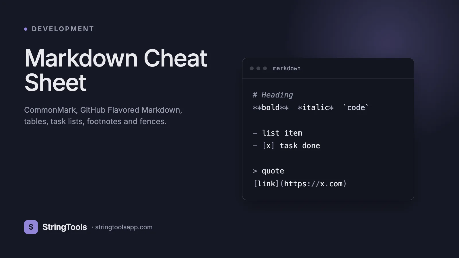 Markdown Cheat Sheet 2026: CommonMark, GFM, and Every Syntax You Need — cover
